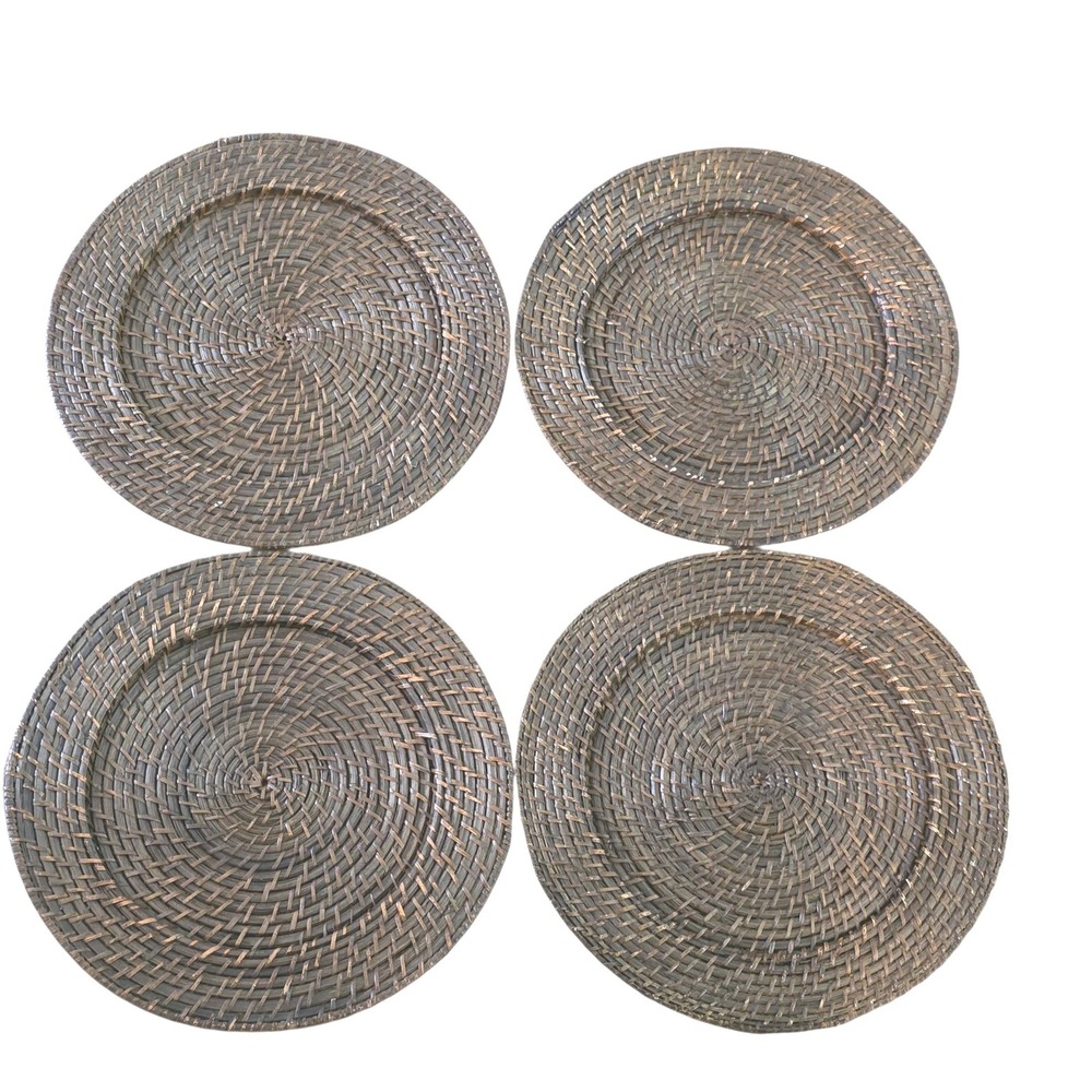 Set of 4 Woven Rattan Charger Plates Dark Expresso Boho Round Wicker Decor 13"